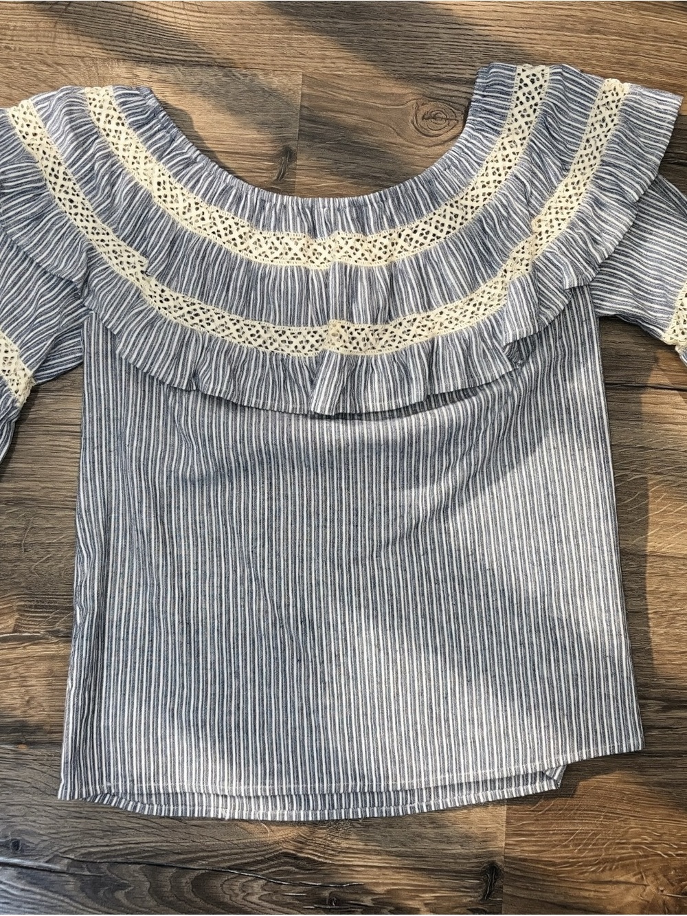 OshKosh B'gosh Blue & Cream Striped Top with Lace Hem